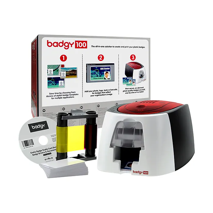 Badgy100 ID Card Printer & Complete Supplies Bundle